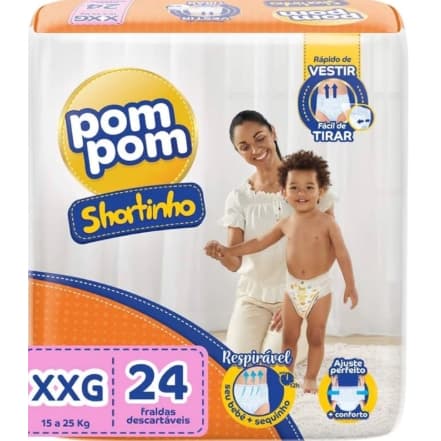 KIT 2 Fraldas Descartáveis Pom Pom Shortinho Pants-XXG 24UN