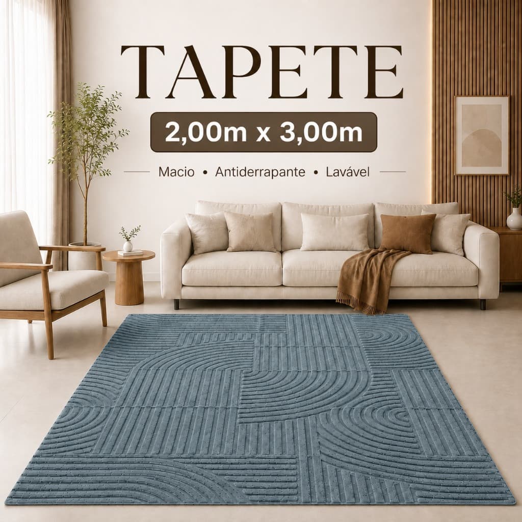 Tapete Sala Grande Luxo 3,00x2,00m Pelo Baixo Macio Antiderrapante