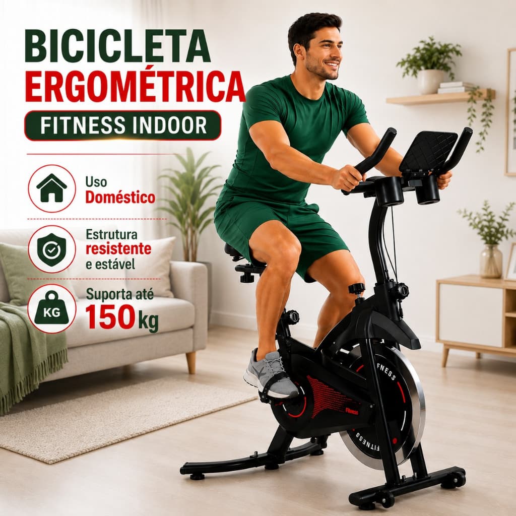 Bicicleta Ergométrica Spinning Fitness Ajustável até 150kg Inércia 13kg com Painel Digital e Rodinhas