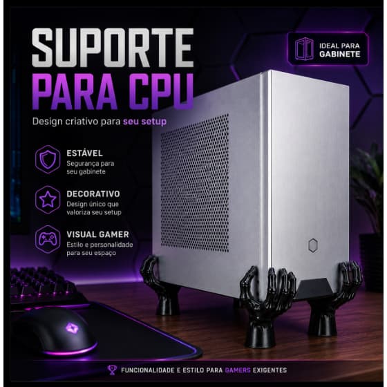 Suporte para CPU Kit 4 Peças Elevação e Ventilação para Setup Gamer Escritório Quarto e Home Office Moderno