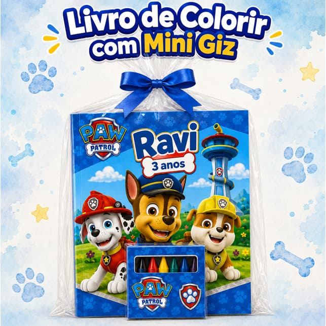 Kit de Livros para Colorir + Mini Giz Nome Personalizado Capa Brilho -Festa Aniversário Lembrancinha