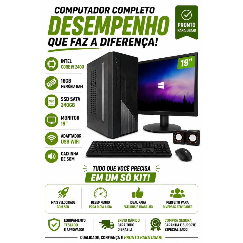Computador Intel Core I5 2400 Ddr3 16gb Ssd 240gb Monitor 19'' C/ ACESSORIOS
