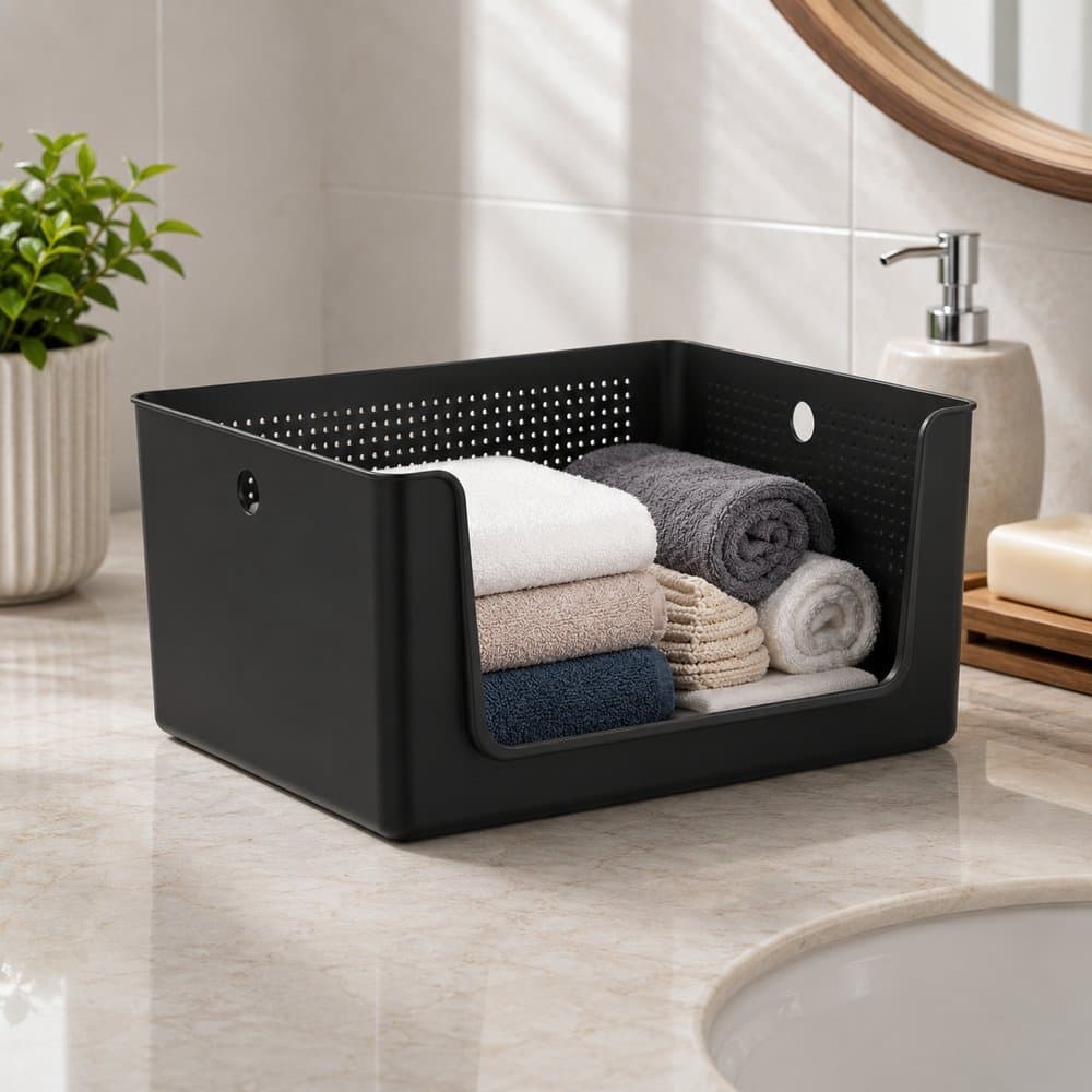 Cesto Organizador 16L - Preto lavanderias, cozinhas, despensas, banheiros, closets e escritórios