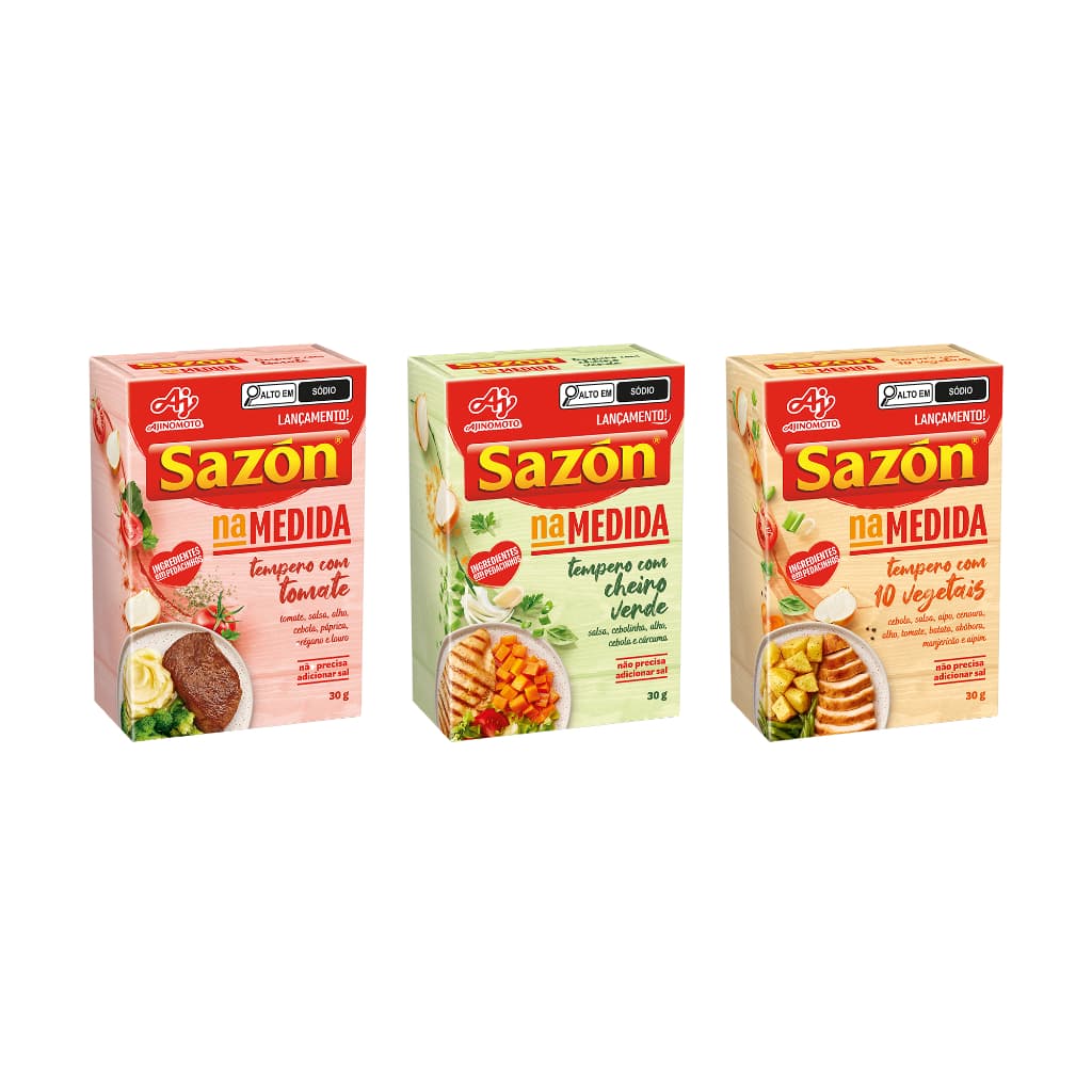 Kit Tempero SAZÓN® Na Medida Tomate, 10 Vegetais e Cheiro-Verde - Combinação para Carnes, Arroz e Massas