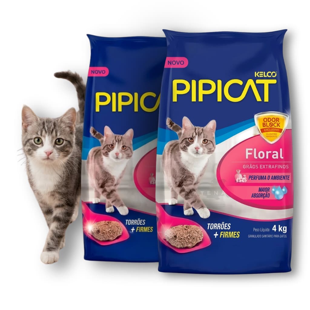 Kit 2 Areia Sanitária Para Gatos Higienica Pipicat Floral Perfumada 4 Kg