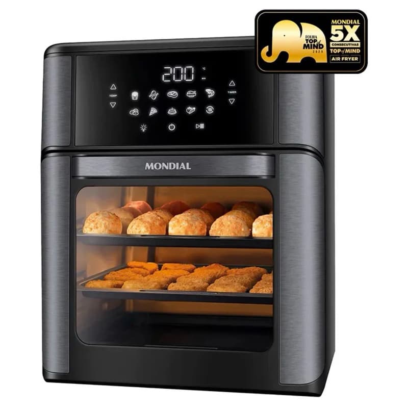 Air Fryer Forno Mondial Digital 200°C com Visor e Cesto para Preparo de Alimentos