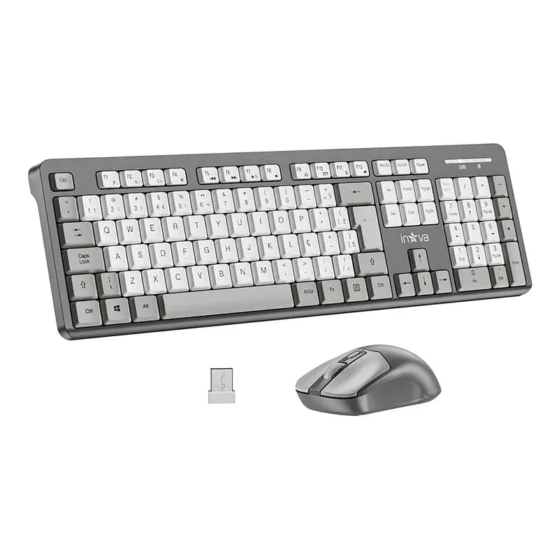 Kit Teclado E Mouse Sem Fio Avançado, Usb De 2.4G Rec. Inova KV-789 Branco/cinza