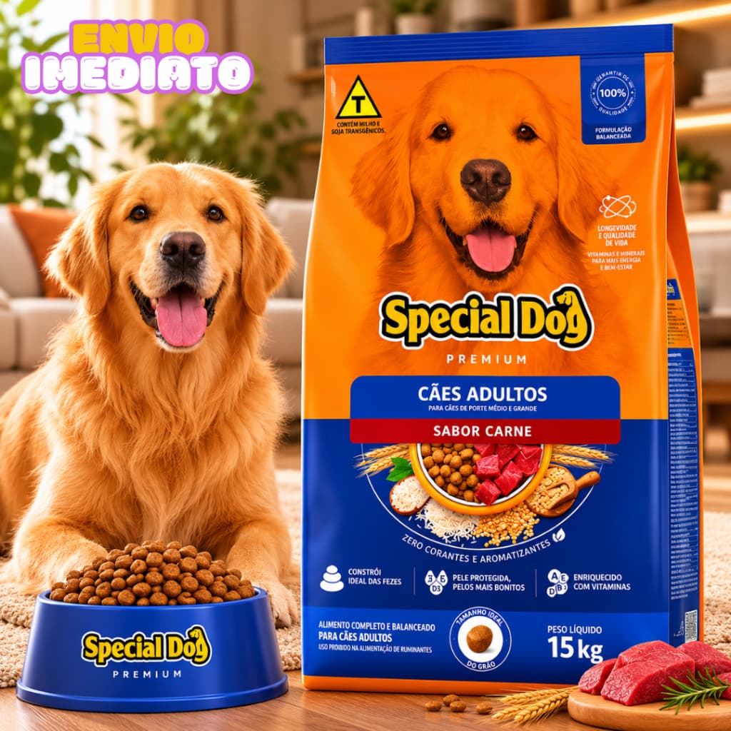 Ração p/cães Special Dog Premium Carne para Cães Adultos 15kg - Envio Imediato