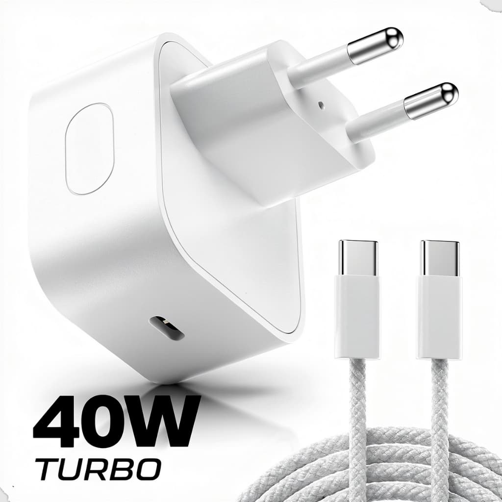 Carregador Celular Turbo 40W Tipo C + Cabo USB-C Carga Rápida Android Celular