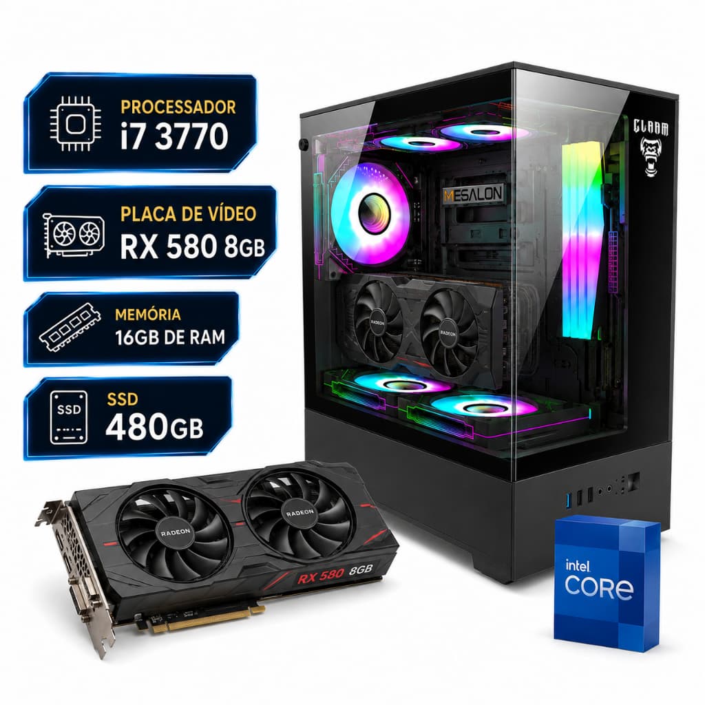 Computador Gamer i7 3770 - RX580 de 8GB - 16GB de RAM - SSD 480GB