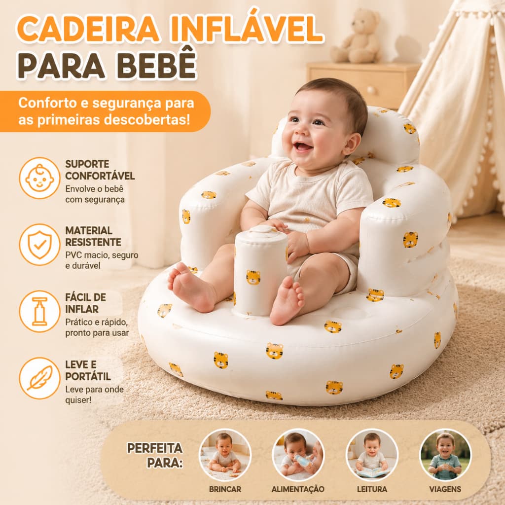 Cadeira Inflável para Bebê com Encosto e Bandeja de Segurança | Assento Portátil Confortável para Alimentação