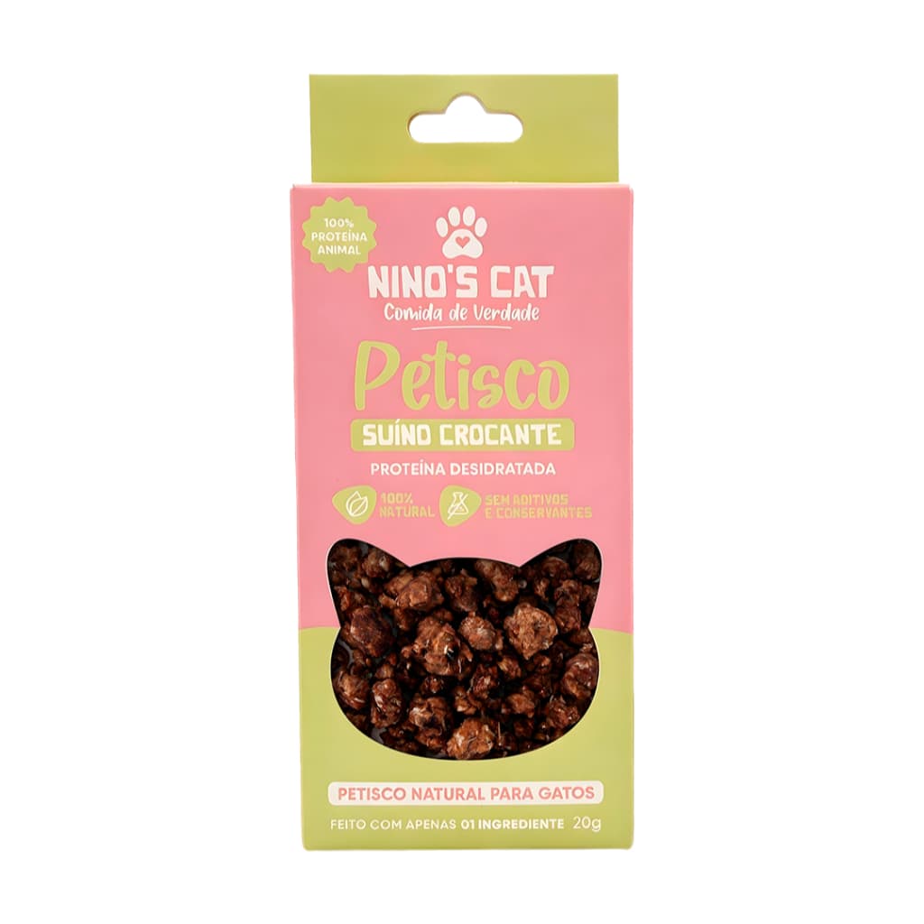 Petisco Gatos Suíno Crocante 100% Natural Nino's Cat 12g Snack Felino Saudável Proteína