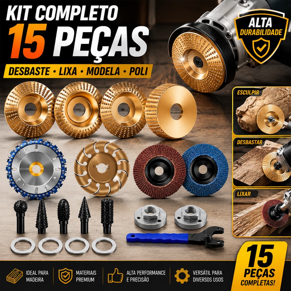 Kit 15 Peças Para Madeira Grosa Rotativa Disco Lixa Esmerilhadeira