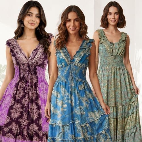 Vestido Longo Feminino com Manga Curta Estilo Cigana Verão Seda Roupas femininas Camponesa