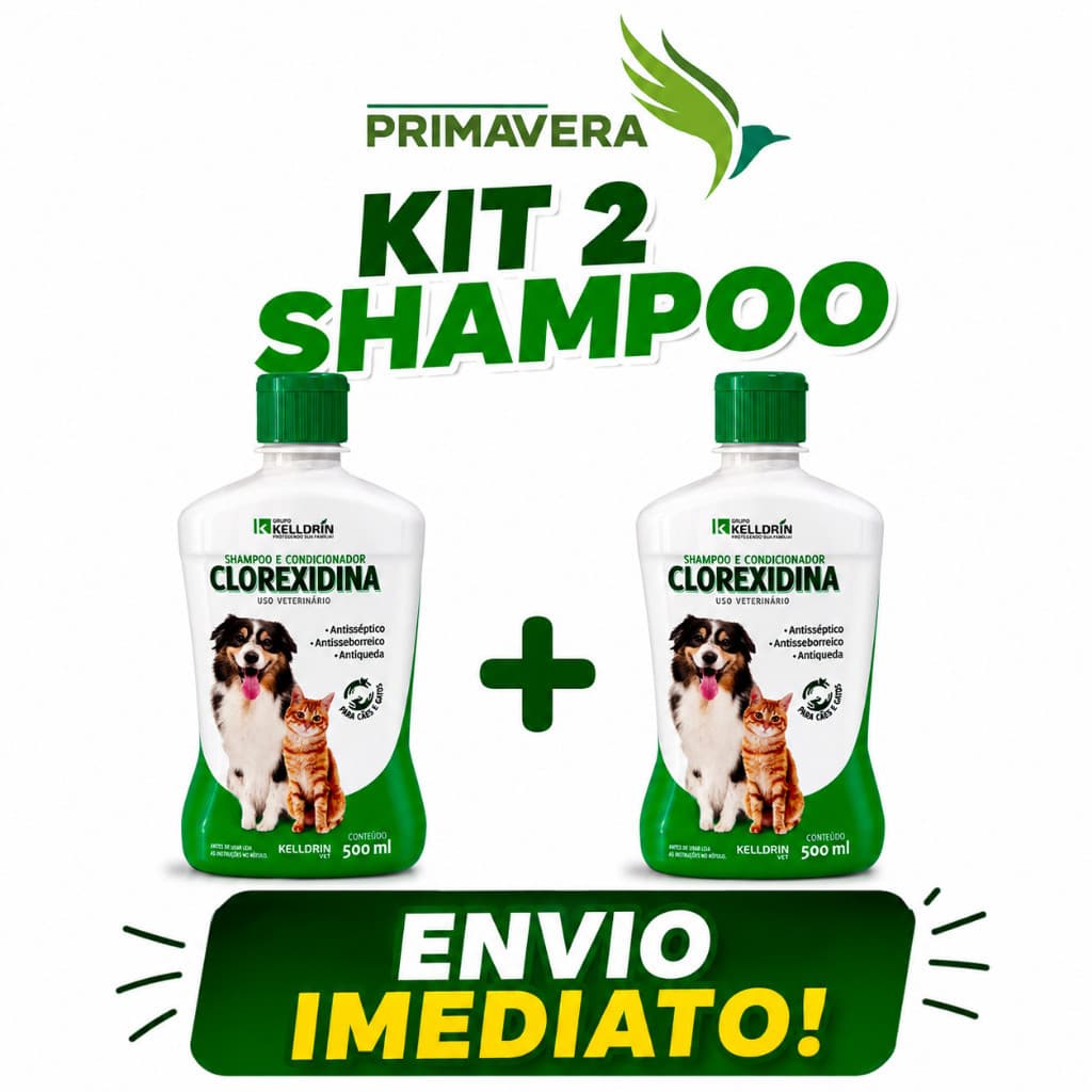 Kit 2 Un Shampoo e Condicionador Clorexidina kelldrin 500ml Dermatologico Para Cachorro
