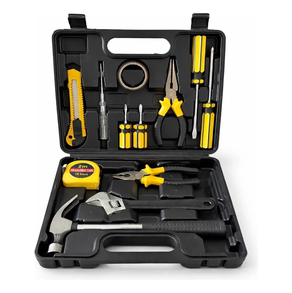 Kit de Ferramentas Completo 12 Peças com Maleta Organizadora Profissional Multiuso para Casa Residencial e Serviços