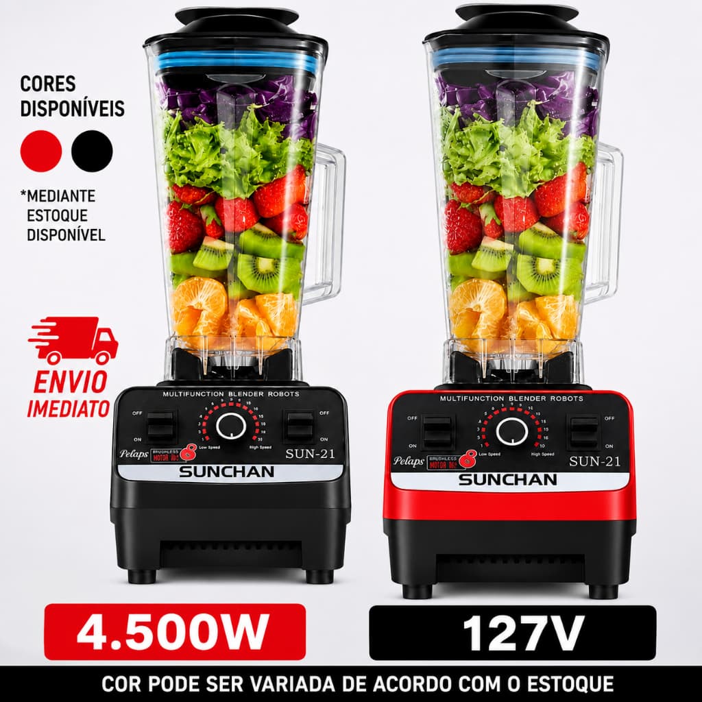 Liquidificador Elétrico 4500W 2 Litros 127V Potente Multiuso Alta Performance Preto Vermelho Sortido