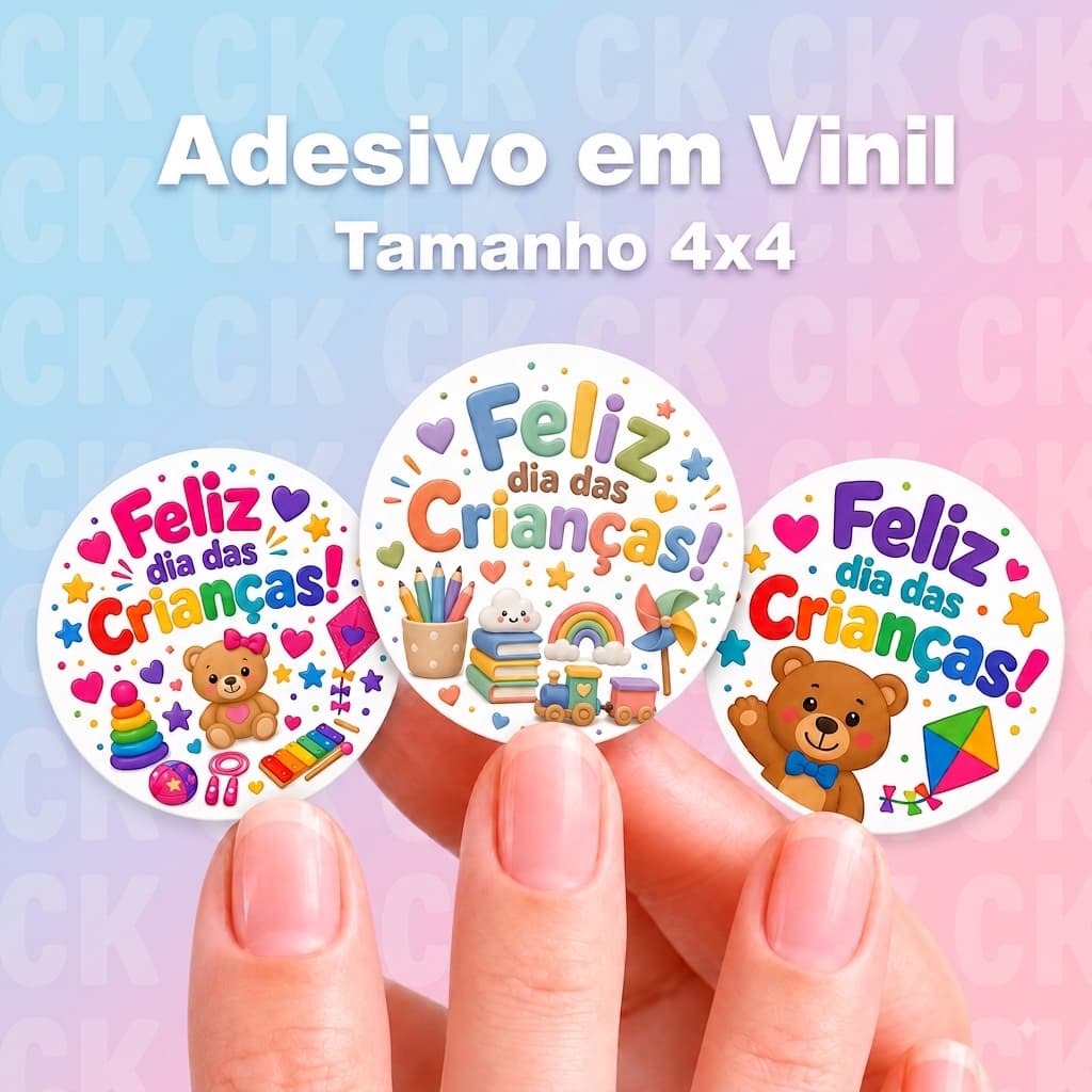 KIT Adesivos Etiqueta Feliz Dia das Criancas | Adesivo Cliente Dia das criança 4x4