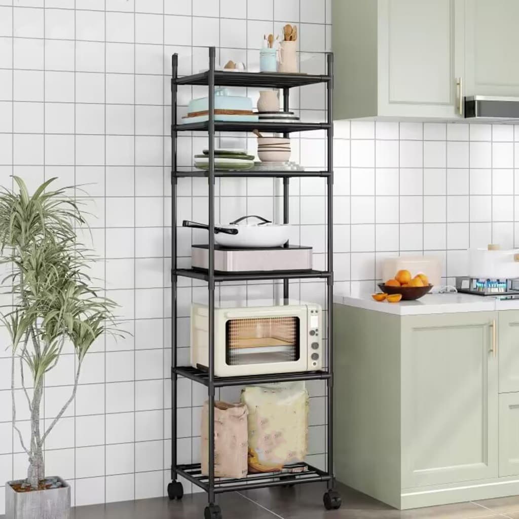 Organizador Multiuso 6 Camadas Prateleira Estante de Aço com Rodízios 360° para Cozinha e Casa