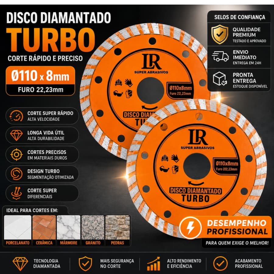 Disco Corte Diamantado Turbo 110mm Corte Seco Mármore Granito Concreto Alvenaria para Esmerilhadeira