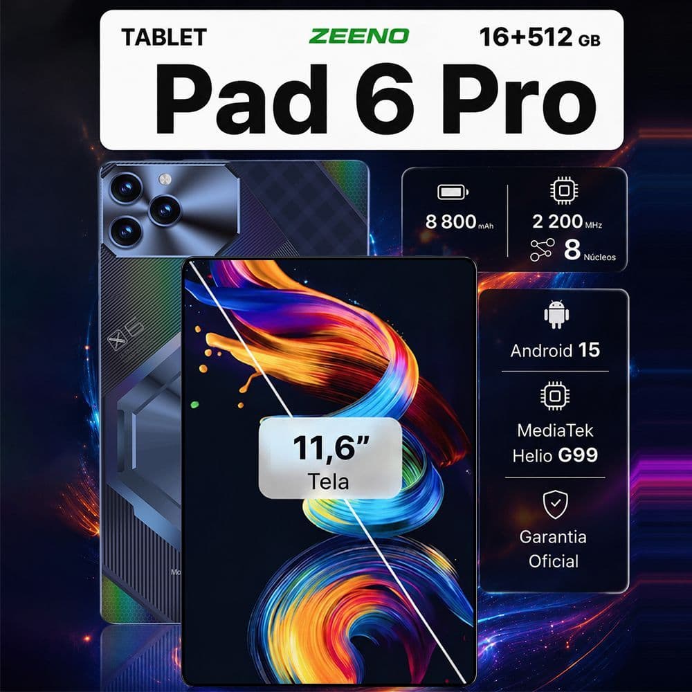 Tablet 16GB RAM +512GB HD 11,6Polegadas Tela Grande PC pad Android Dual SIM Card Câmera48MP e 24MP WIFI 5G 8800mAh