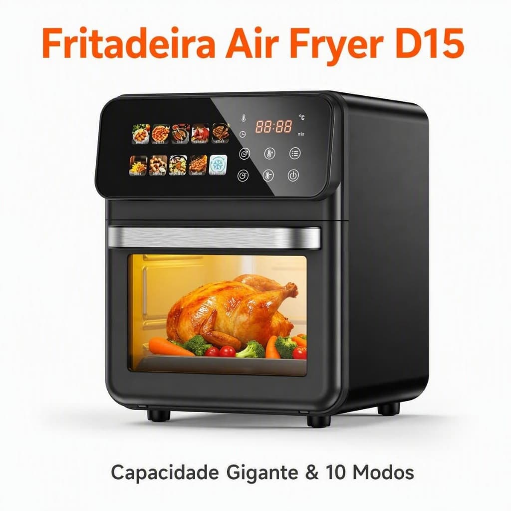 Fritadeira Sem Óleo Gaabor D15 6,5L Preta, Air Fryer Elétrica com Painel Táctil Touch Screen e Programas Automáticos-D15