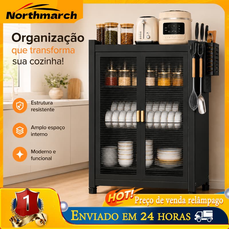 Armário Organizador de Cozinha com Portas Estante Multiuso Resistente para Louças