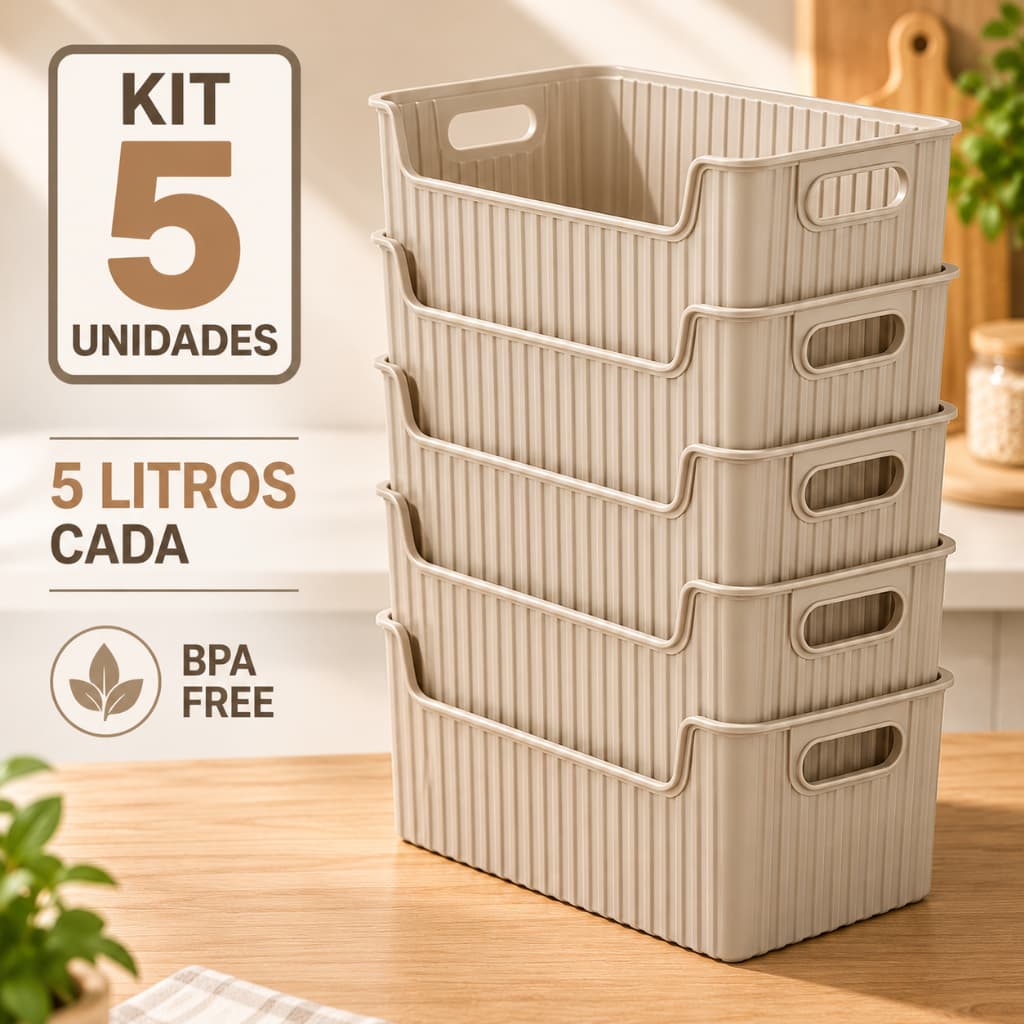 Cesto Organizador de Geladeira BPA FRRE Kit 5 Multiuso Armário Banheiro 5 Litros Jaguar