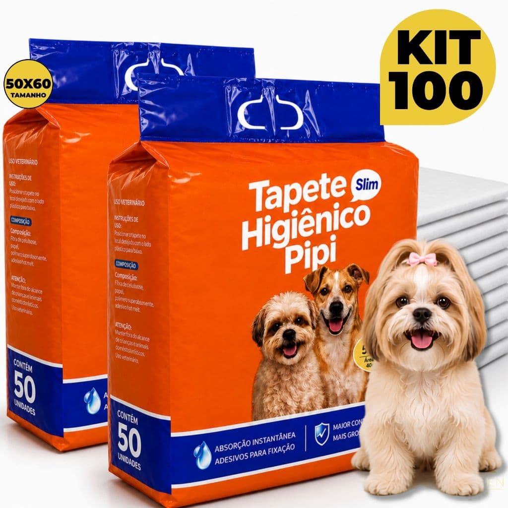Kit 100 Tapetes Higiênicos Descartáveis Fralda Absorvente para Cachorro Pet Adulto e Filhote – 50x60 cm