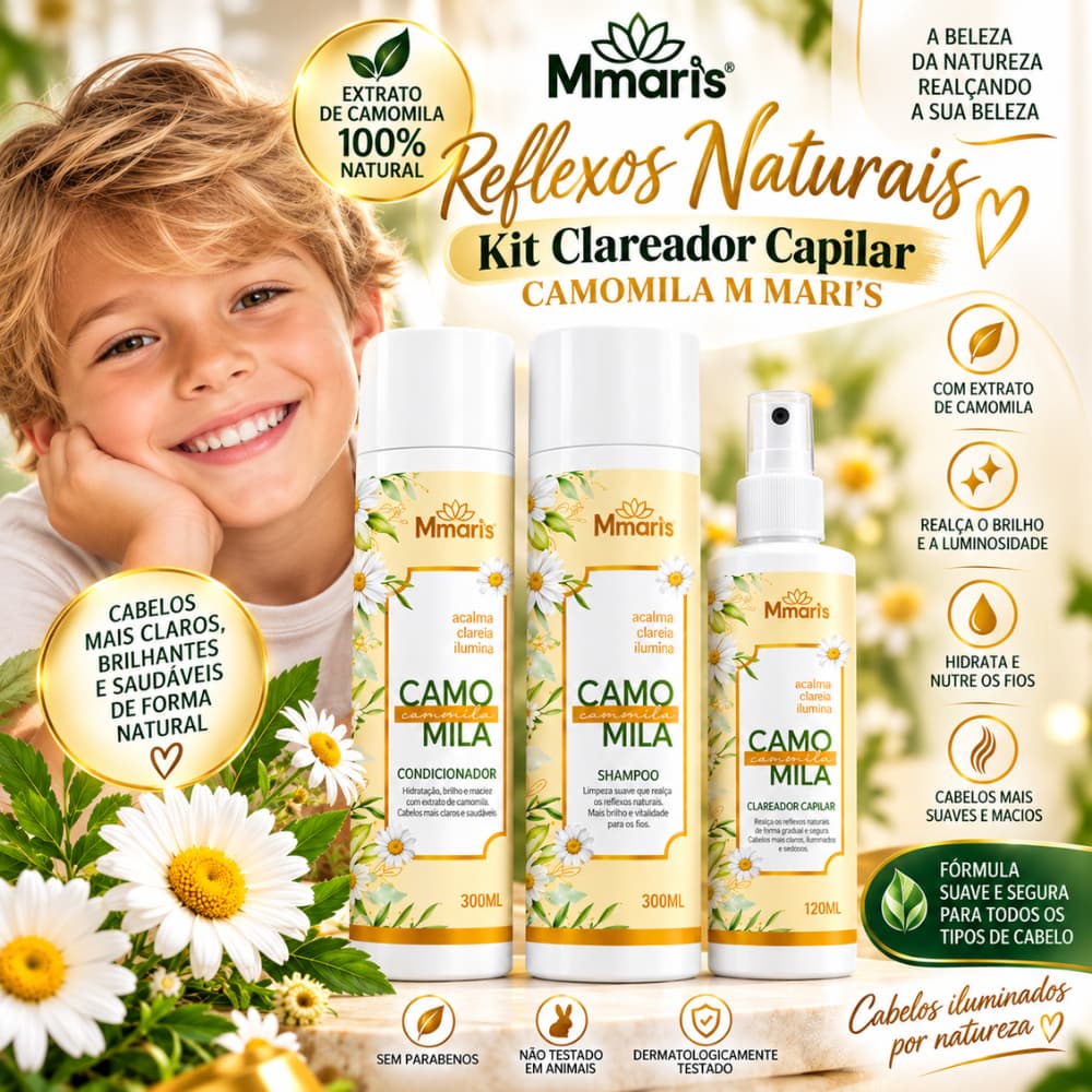 Shampoo Camomila Clareador Cabelo Hidrata Clareia Spray Capilar Iluminador Hidratante Reflexo Natural
