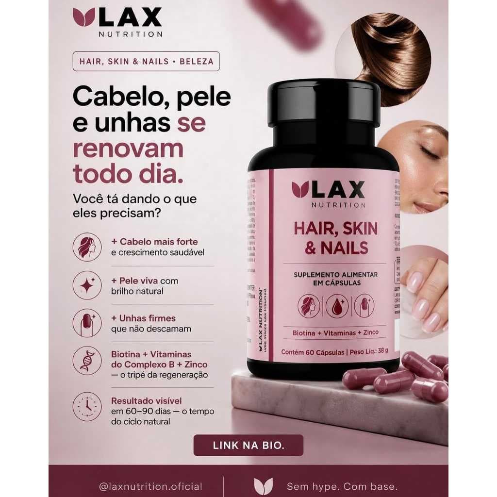 Vitamina Cabelo Pele e Unha - Biotina, Vitamina A,E,C - Zinco, Complexo B Suplemento