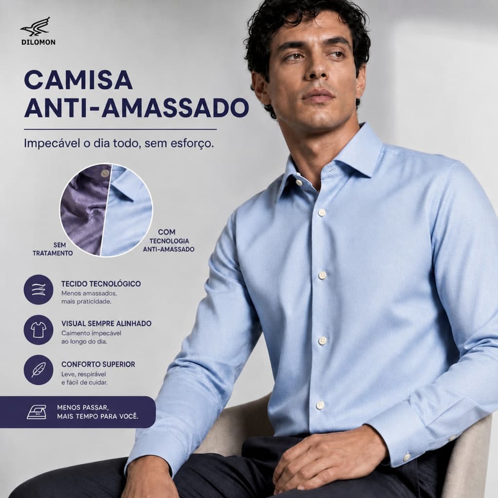 Dilomon Camisa Masculina de Manga Longa Slim Fit Casual Social Elegante Algodão Macio Respirável Botões