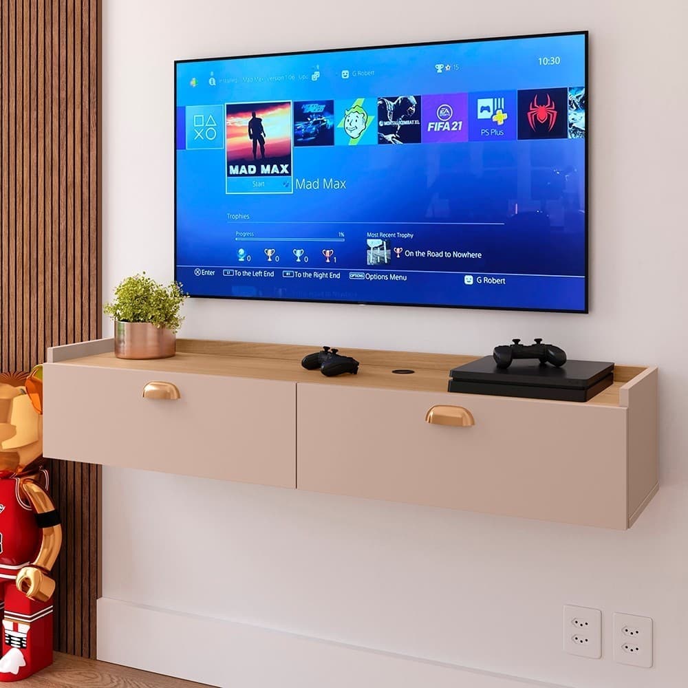 Rack Suspenso Bancada Com Porta Sala Estar Quarto Parede 1,20 para TV e Decoração Moderna Sala, Quarto
