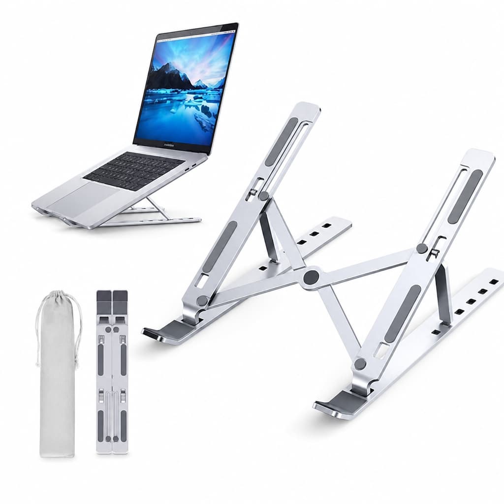 Suporte Notebook Dobrável Alumínio Ajustável Altura Ergonomico Alivia Dor nas Costas Trabalho Home Office Notebook