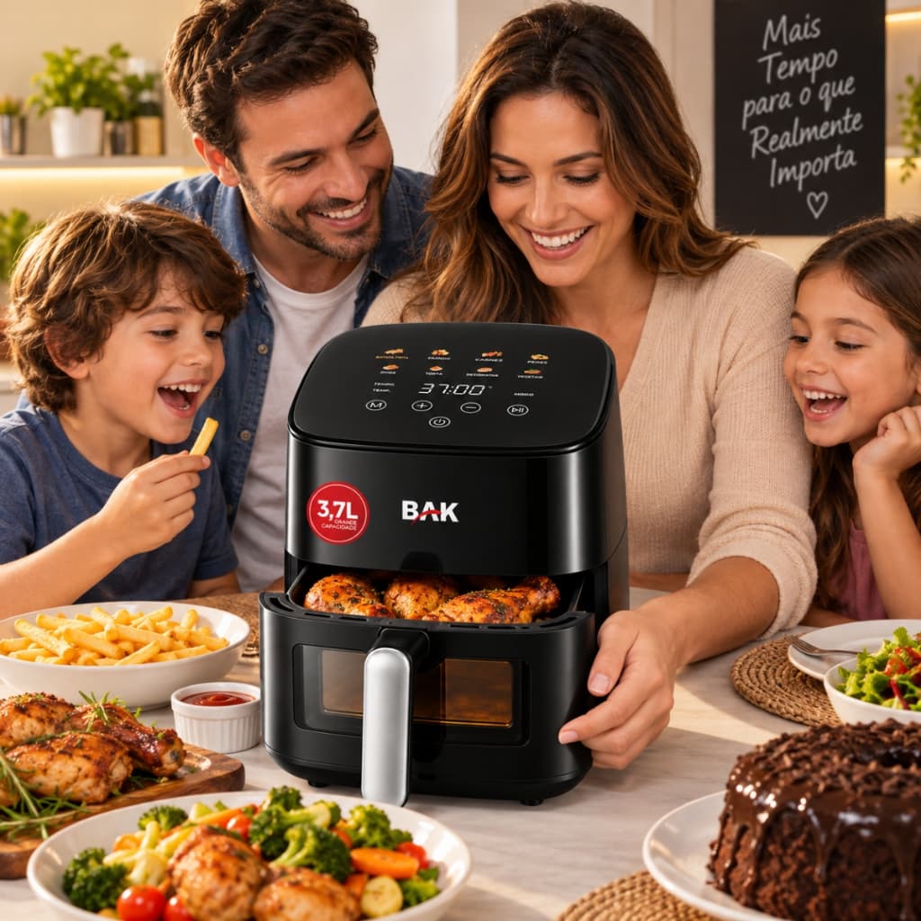 Air Fryer 3,7L 1400W Fritadeira Elétrica Timer 60 Min Sem Óleo Temperatura Até 200°C 110V e 220V