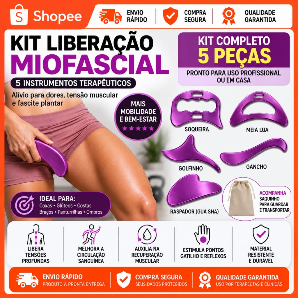 Instrumentos para Liberação Miofascial 5 Peças | Massageador Muscular | Gua Sha | Fáscia | Reflexologia