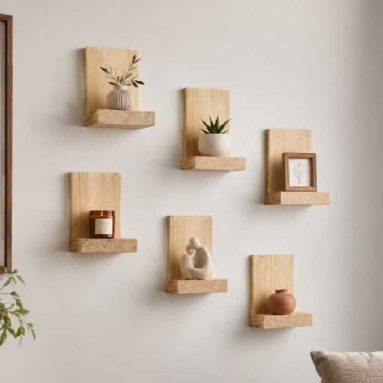 KIT 6 Prateleiras decorativas estante suspensa nicho de parede suporte de madeira pinus vasos artificiais tendencia