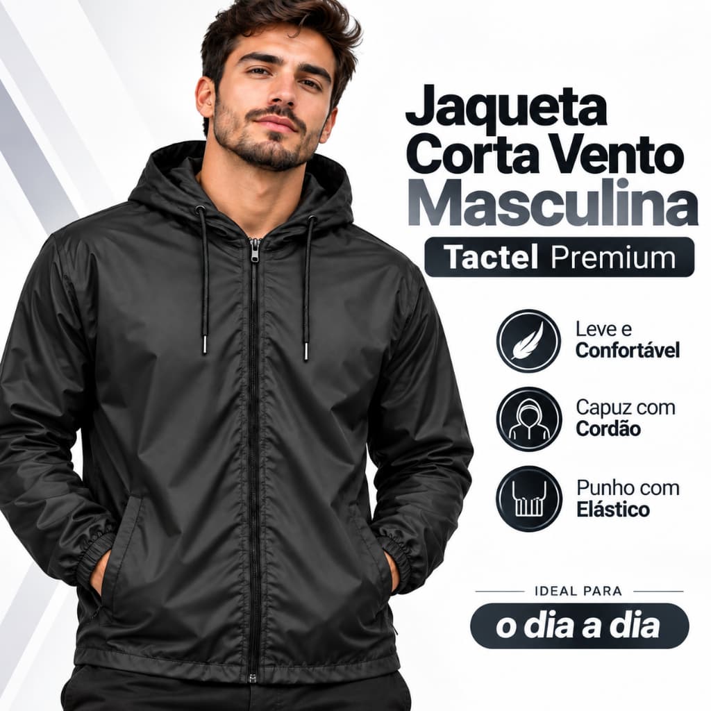 Corta Vento Jaqueta Masculino Lisa com Capuz e Bolso