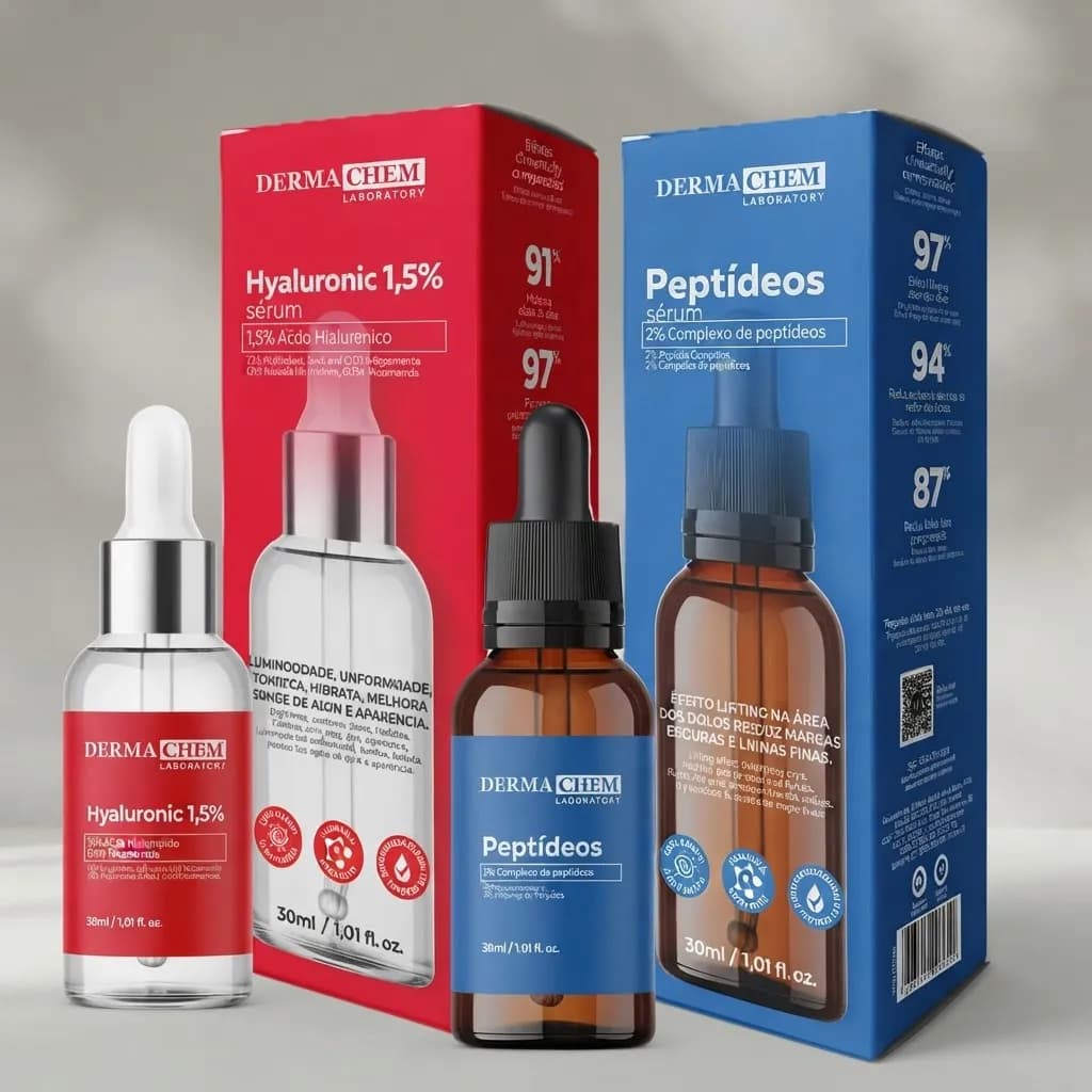 Kit Sérum Peptídeos + Ácido Hialurônico 1,5% Dermachem Anti-idade Efeito Lifting Potente