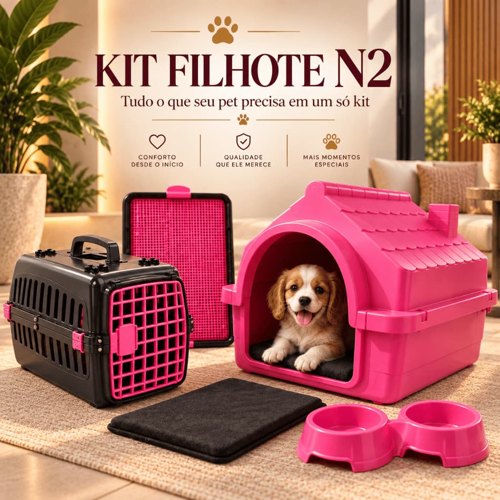 KIT Raças Pequena Dog/Gato Cachorro Casinha N2+Transporte N2+Caminha+Sanitário+2 Comedouros