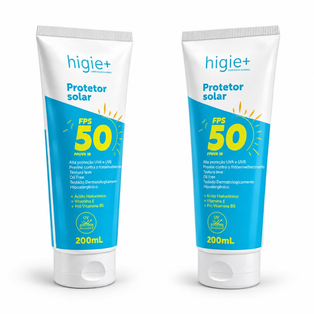 Kit 2 un. Protetor Solar Corporal 50 FPS HIGIE+ | Protetor Solar 50 | Potetor Solar Facial e Corporal