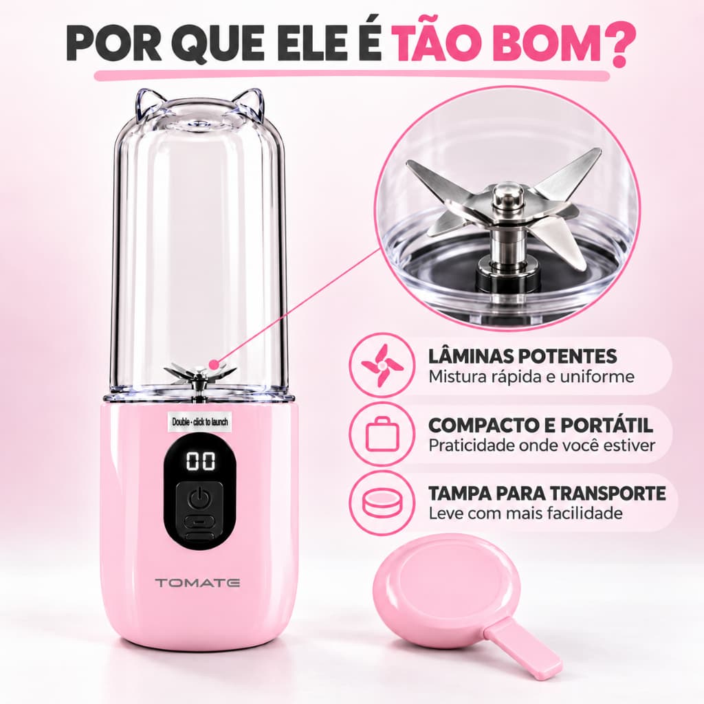 2 em 1 Copo Digital Suco Shake Academia Restaurante Portátil Mini Liquidificador Resistente Potente