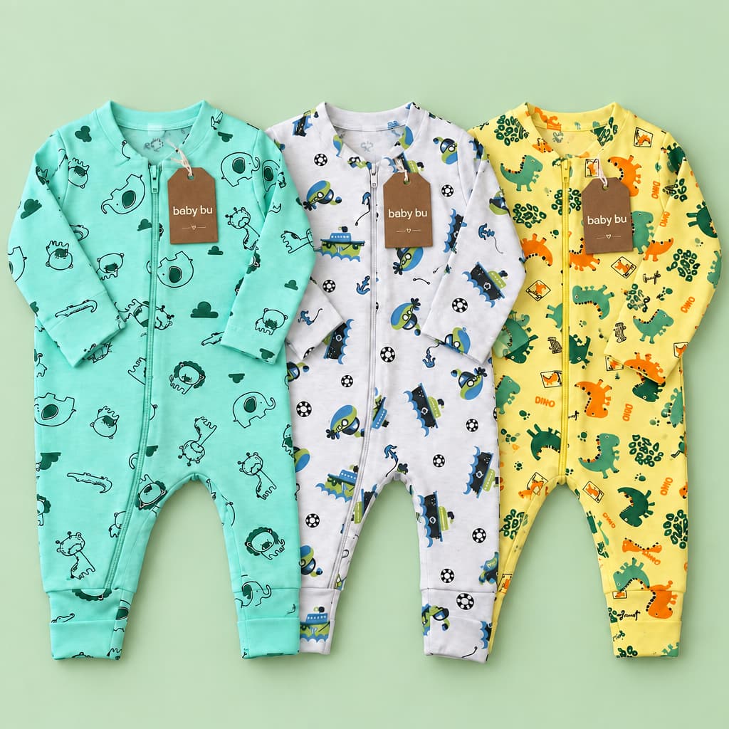Kit 3 Macacão Bebê Menino Estampado 100% Algodão Enxoval Recém-Nascido Roupa de Bebê Presente