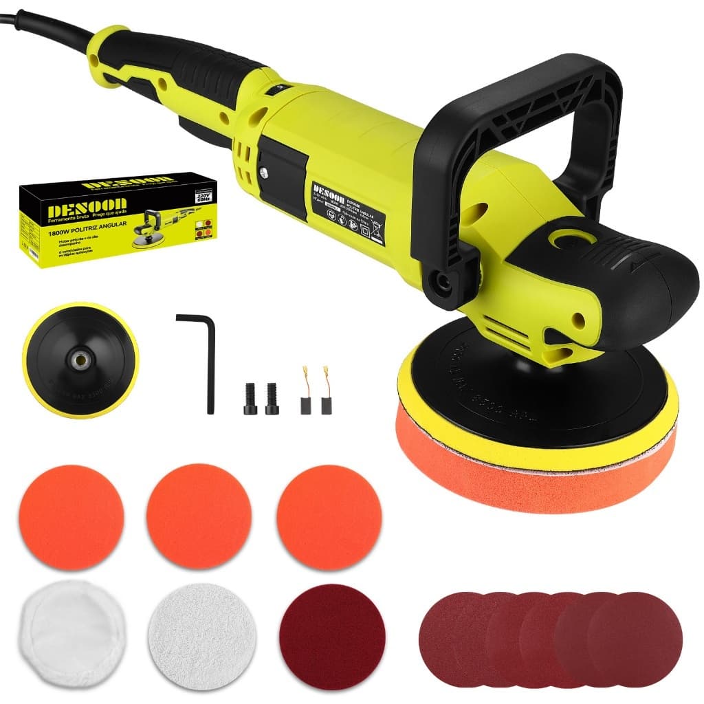 Politriz Elétrica Rotativa Desoon 6 Pol 1800W Bivolt 6 Velocidades Kit Completo para Polimento de Carro