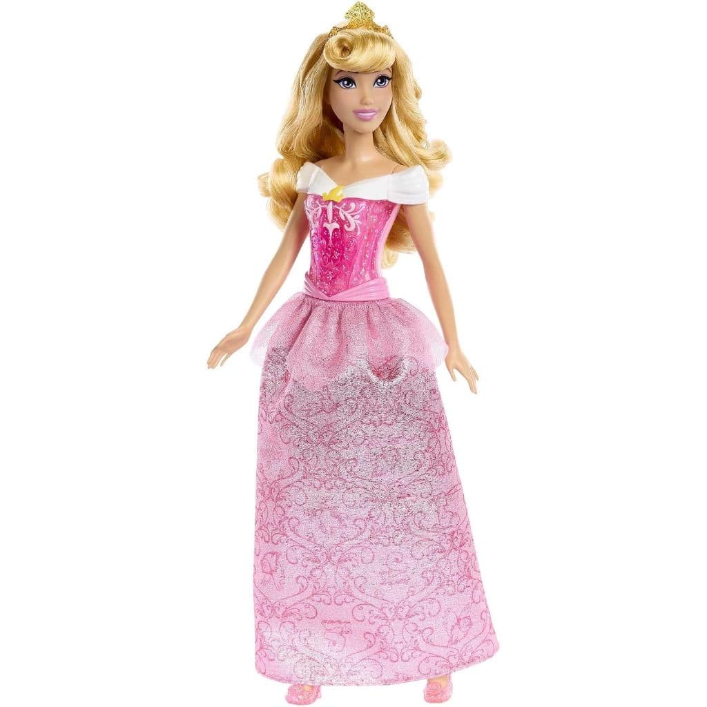 Boneca Princesa Saia Cintilante, Boneca Articulada com Look Brilhante, Saia Removível e Acessórios Temáticos(AURORA)