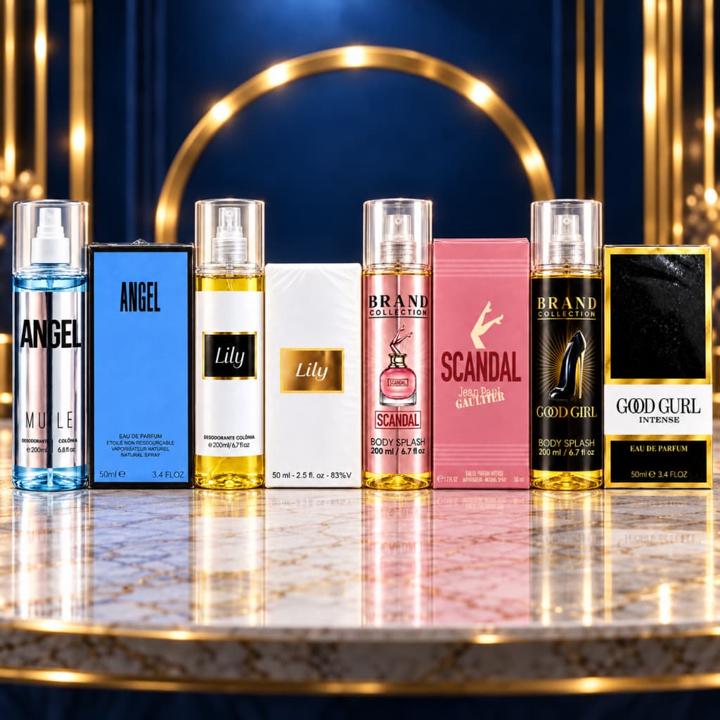 Kit Body Splash 200ml + Perfume a Base de Óleo 50ml Feminino Inspirados Perfumes Importados Fragrâncias Alta Fixação
