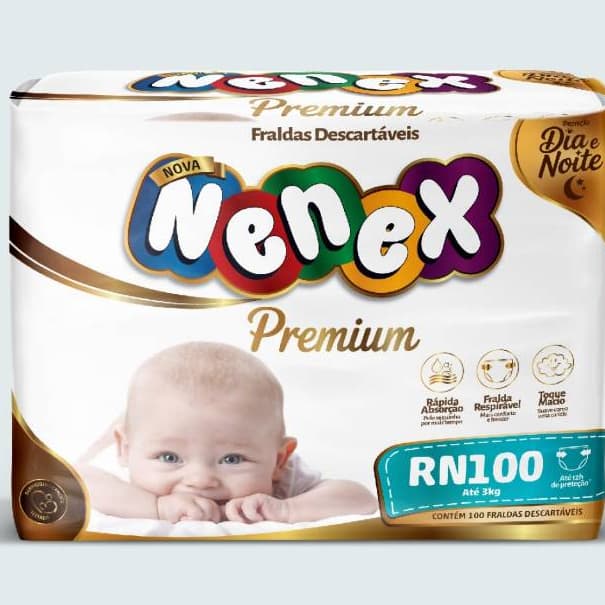 Fralda Descartável Nenex Premium RN com Gel Absorvente, Barreira Antivazamento e Toque Macio — Até 12h de Proteção