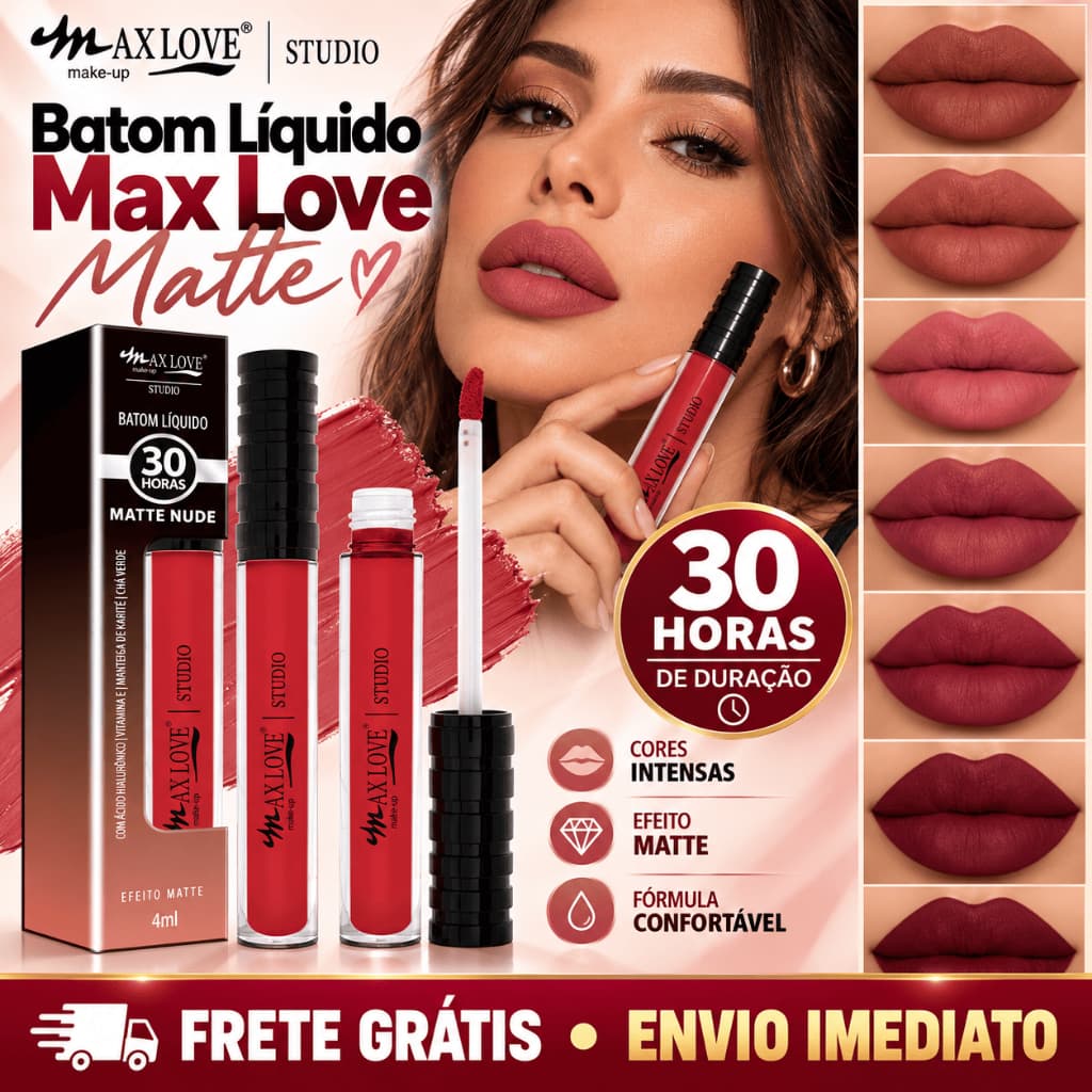 Batom Líquido Max Love Studio Matte Hidratação Prolongada 30 Horas Diversas Cores