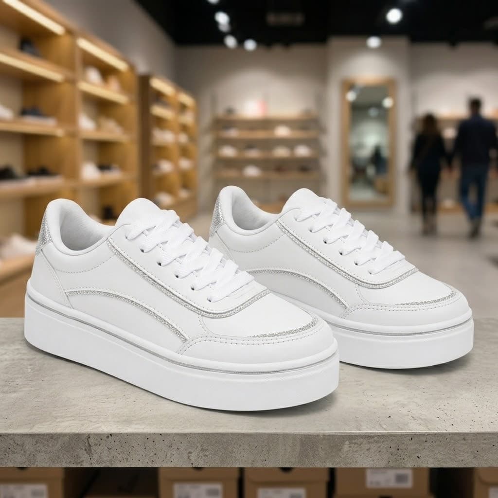 Tênis Feminino Branco Dourado Casual Confortável Solado em Borracha Leve para Uso Diário - LS Calçados