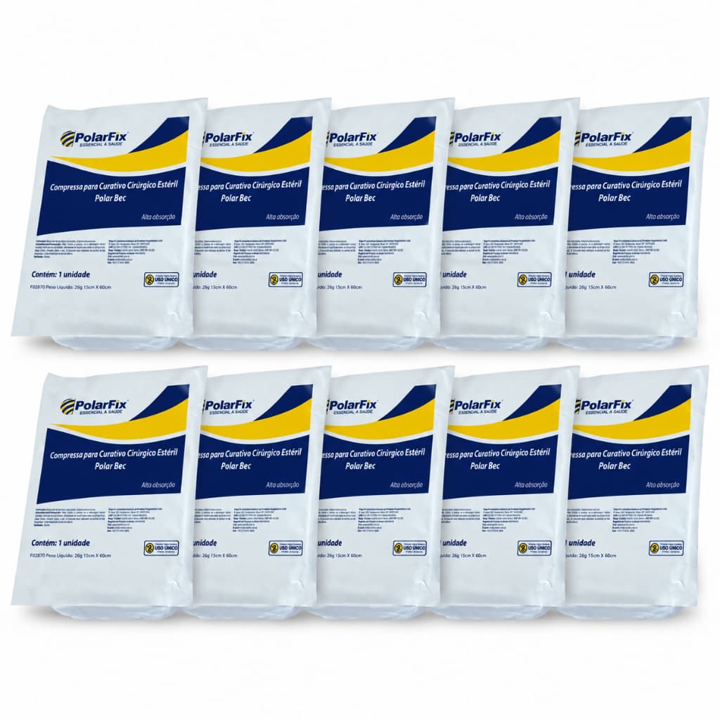 Kit 10 Compressas Algodonadas Estéreis Polarfix 15x60cm Para Curativos
